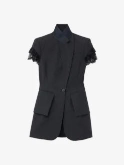 Giacca a maniche corte gessata da Donna in Blu Navy