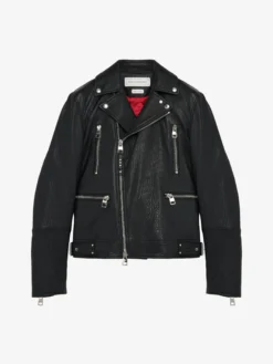Giacca Biker in Pelle da Uomo in Nero