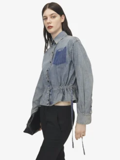 Giacca-camicia in chambray da Donna in Washed Blue