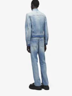 Giacca in denim con colletto rialzato da Uomo in Washed Blue