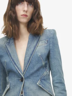 GIacca in Denim Elasticizzato da Donna in Washed Blue