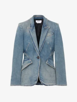 GIacca in Denim Elasticizzato da Donna in Washed Blue