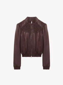 Giacca in pelle con dettagli smock da Donna in Bordeaux