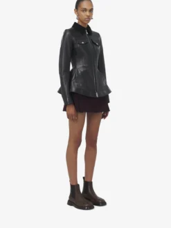 Giacca in pelle con peplo da Donna in Nero