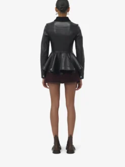 Giacca in pelle con peplo da Donna in Nero