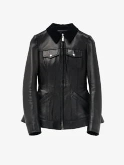 Giacca in pelle con peplo da Donna in Nero
