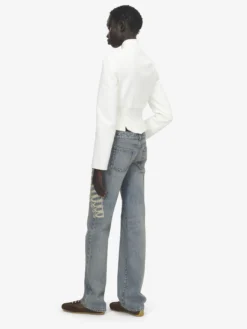 Giacca in pelle con ricami floreali da Donna in Bianco