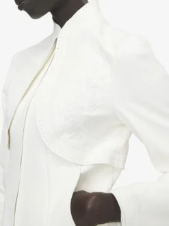 Giacca in pelle con ricami floreali da Donna in Bianco