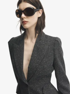 Giacca monopetto con motivo gessato screziato da Donna in Grigio