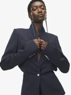 Giacca monopetto con revers piegati da Donna in Blu Navy