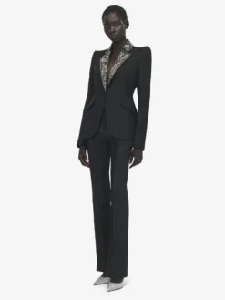 Giacca monopetto con revers ricamati da Donna in Nero