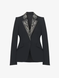 Giacca monopetto con revers ricamati da Donna in Nero