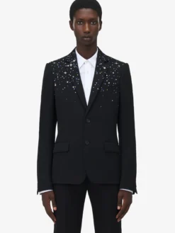 Giacca monopetto con ricamo costellazione da Uomo in Nero