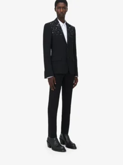 Giacca monopetto con ricamo costellazione da Uomo in Nero