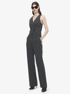 Gilet con allacciatura stile corsetto e motivo gessato screziato da Donna in Grigio