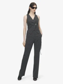 Gilet con allacciatura stile corsetto e motivo gessato screziato da Donna in Grigio