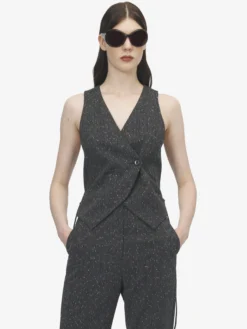 Gilet con allacciatura stile corsetto e motivo gessato screziato da Donna in Grigio