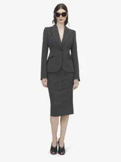 Gonna a tubino con zip a vista e motivo gessato screziato da Donna in Grigio