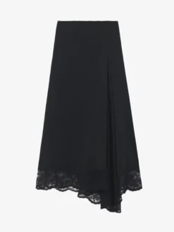 Gonna midi asimmetrica con orlo in pizzo da Donna in Nero