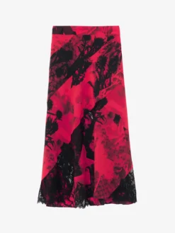 Gonna midi floreale con cut-out da Donna in Rosso/Nero