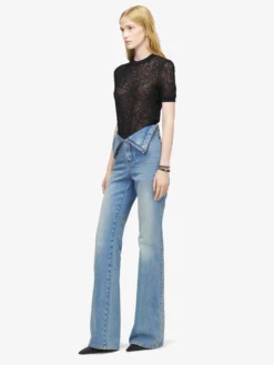 Jeans con risvolto in vita da Donna in Washed Blue