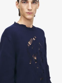 Maglione Skull effetto consumato da Uomo in Blu Navy