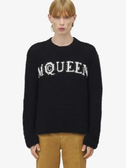 Maglione testurizzato con logo da Uomo in Nero