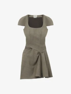 Miniabito arricciato asimmetrico da Donna in Marrone Chiaro