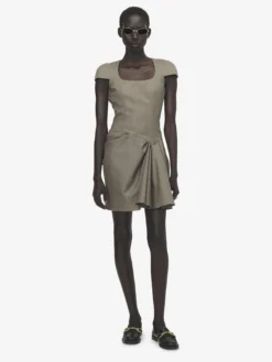 Miniabito arricciato asimmetrico da Donna in Marrone Chiaro