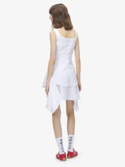 Miniabito arricciato da Donna in Bianco Ottico