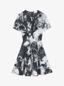 Miniabito floreale in jacquard da Donna in Avorio/Nero