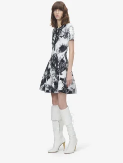 Miniabito floreale in jacquard da Donna in Avorio/Nero