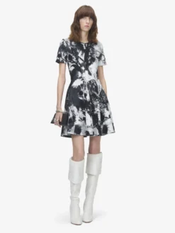 Miniabito floreale in jacquard da Donna in Avorio/Nero