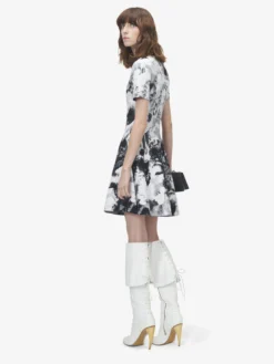 Miniabito floreale in jacquard da Donna in Avorio/Nero