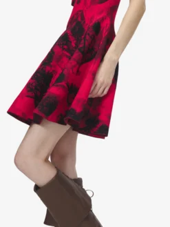 Miniabito floreale in jacquard da Donna in Rosso/Nero