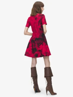 Miniabito floreale in jacquard da Donna in Rosso/Nero