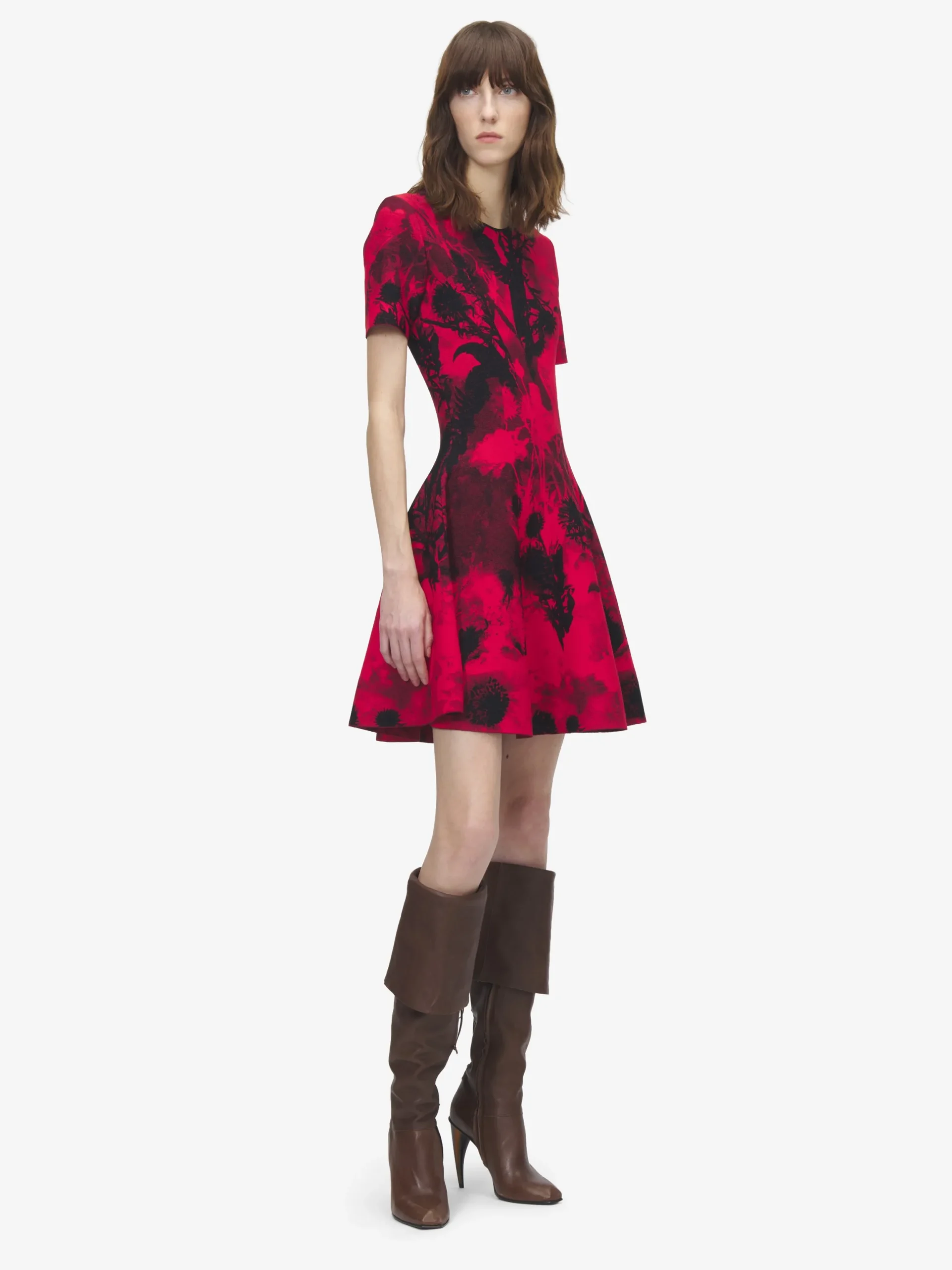 Miniabito floreale in jacquard da Donna in Rosso/Nero
