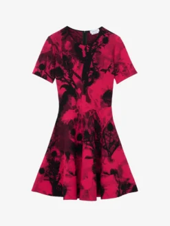 Miniabito floreale in jacquard da Donna in Rosso/Nero