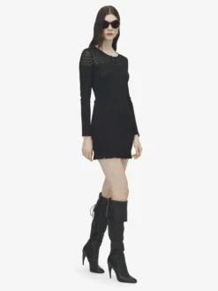 Miniabito in maglia pointelle da Donna in Nero