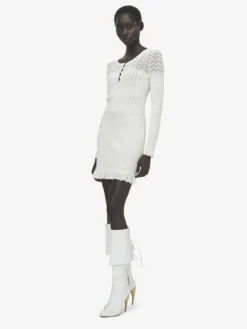 Miniabito in maglia pointelle da Donna in Avorio