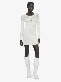 Miniabito in maglia pointelle da Donna in Avorio