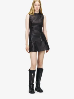 Miniabito in pelle con doppia cintura da Donna in Nero