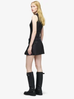 Miniabito in pelle con doppia cintura da Donna in Nero
