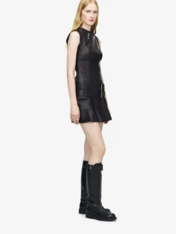 Miniabito in pelle con doppia cintura da Donna in Nero