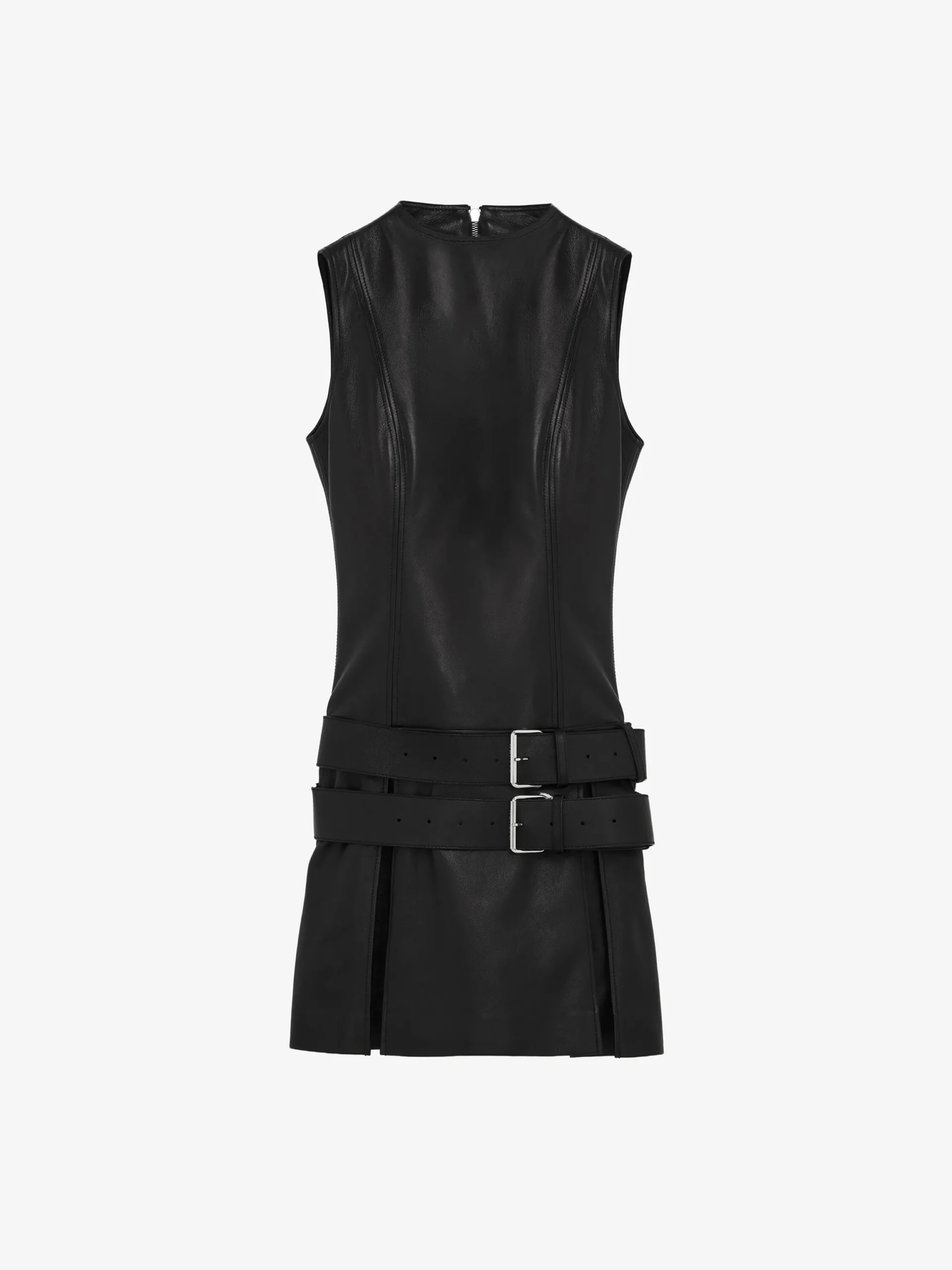 Miniabito in pelle con doppia cintura da Donna in Nero