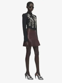 Minigonna a pieghe in pelle da Donna in Bordeaux