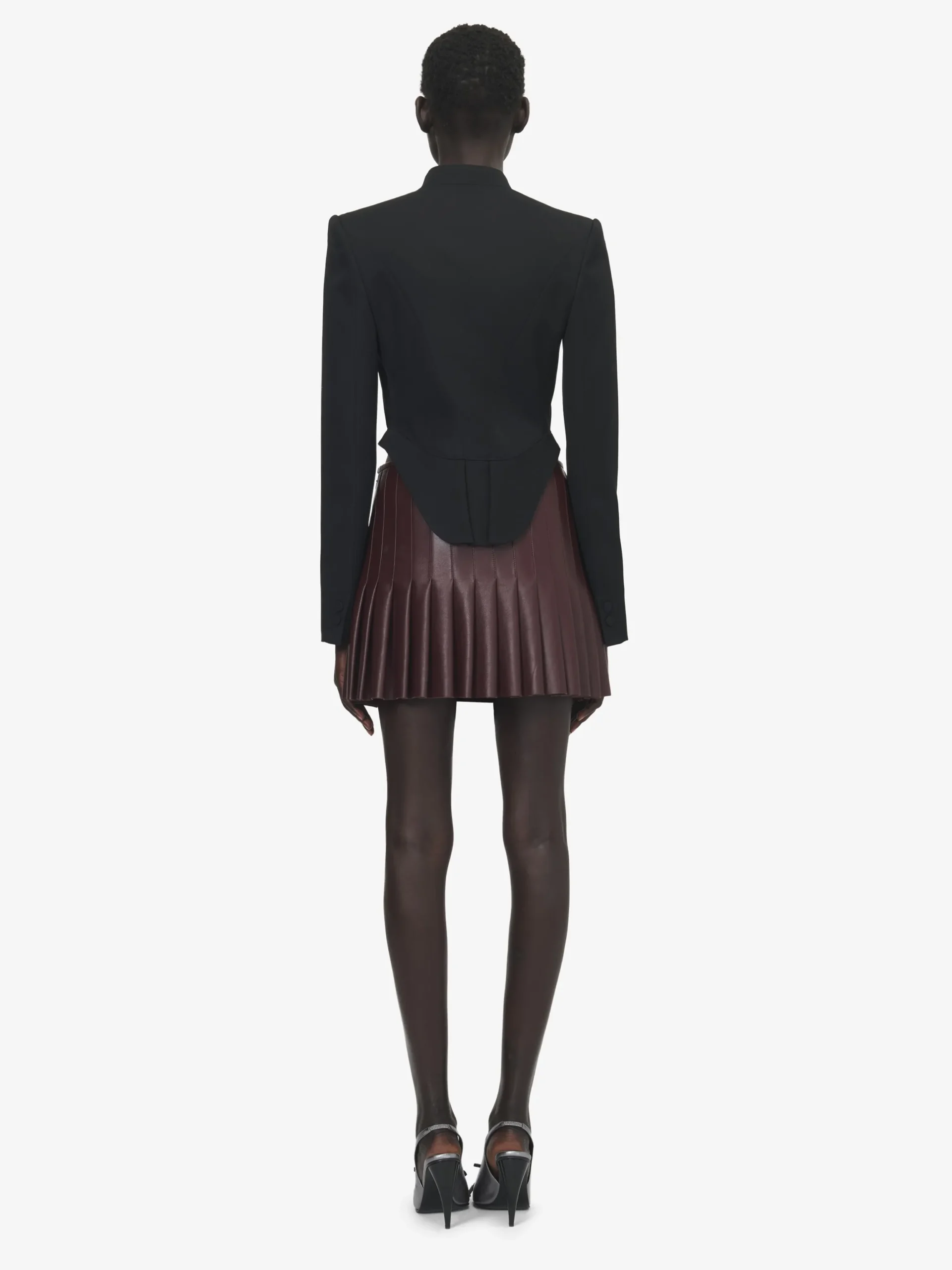 Minigonna a pieghe in pelle da Donna in Bordeaux