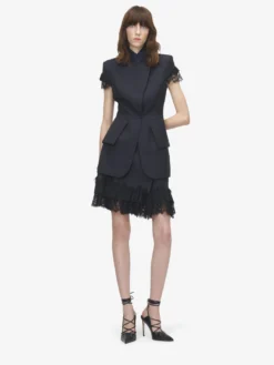 Minigonna a portafoglio gessata da Donna in Blu Navy