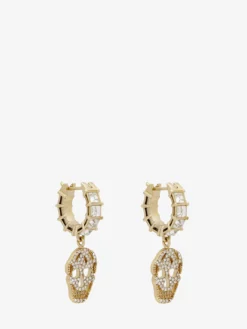 Orecchini a cerchio Skull con pavé da Donna in Finitura oro pallido