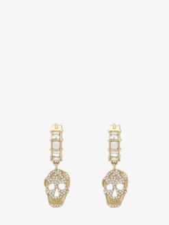 Orecchini a cerchio Skull con pavé da Donna in Finitura oro pallido